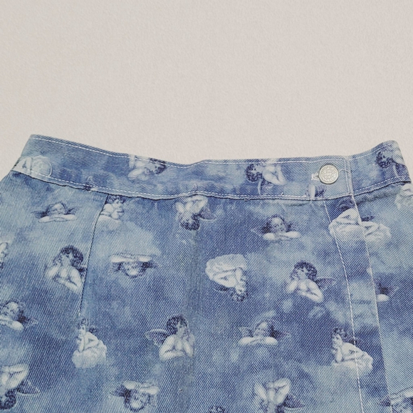Rare Vintage 90s Niki-Lee Angelic Cherub Print High Waisted Denim Mini Skort S - Picture 3 of 11